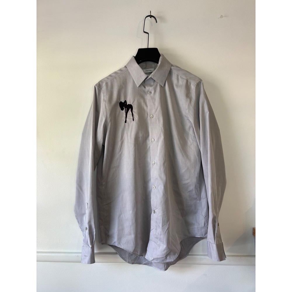 Trucker Girl Calvin Klein Mens Slim Fit Non-Iron Dress Shirt Gray 15.5 34/35